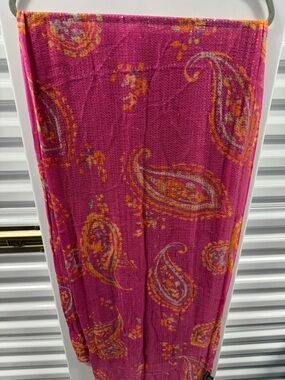 Lauren Ralph Lauren Pink Paisley Scarf with Orange and Yellow Accents